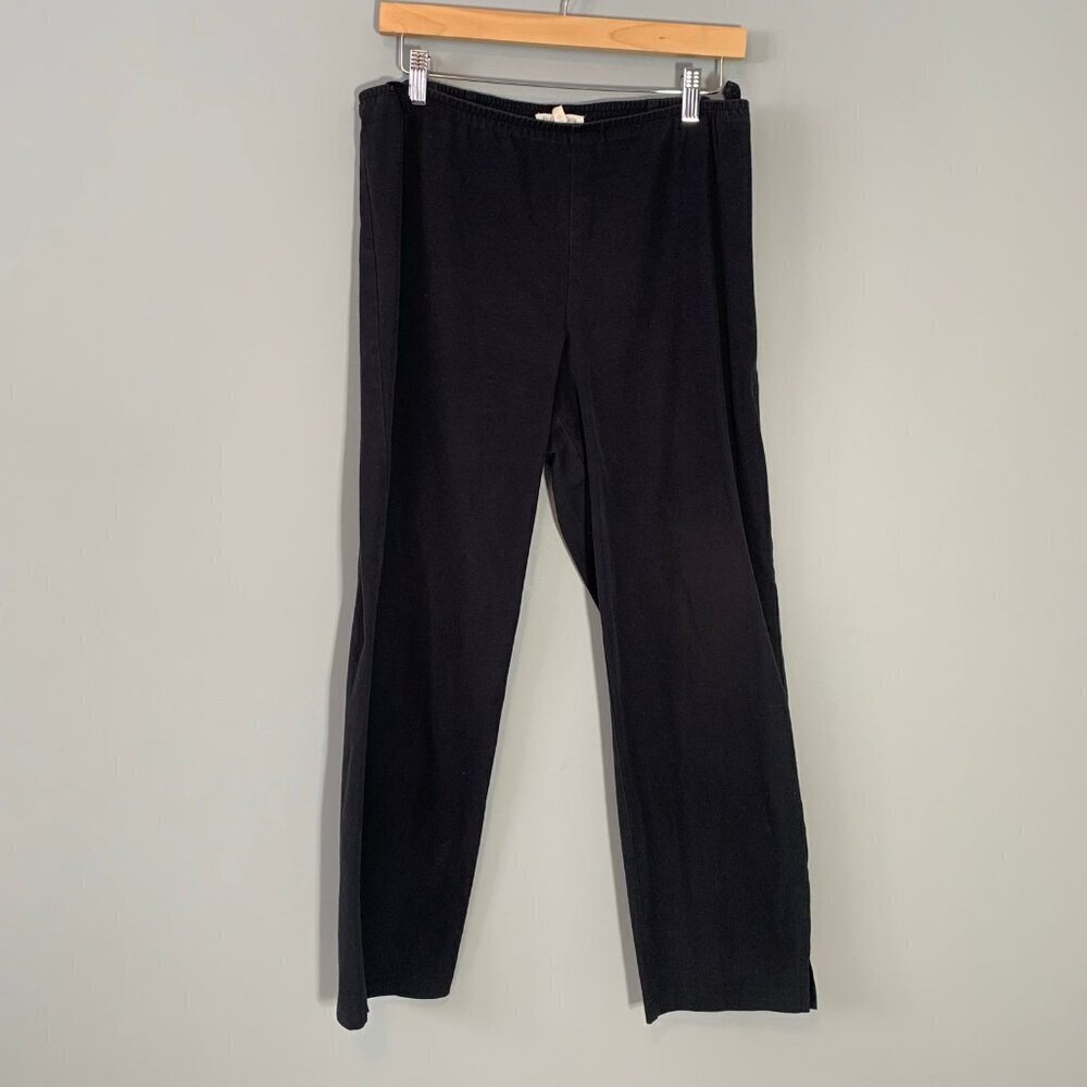 Eileen Fisher Straight Leg Pants Women Large Black Side Zip‎ Stretch Cotton
